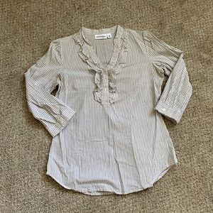 Ruffle Pinstripe 3/4 Sleeve Blouse